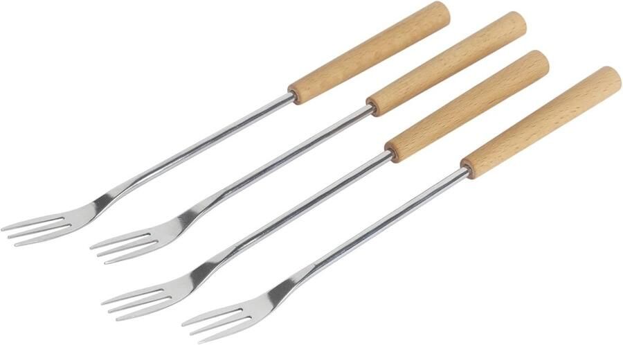 Kaasfonduevorken Fondue prikkers Gezellig tafelen Beukenhouten handvat 4 stuks Bruin