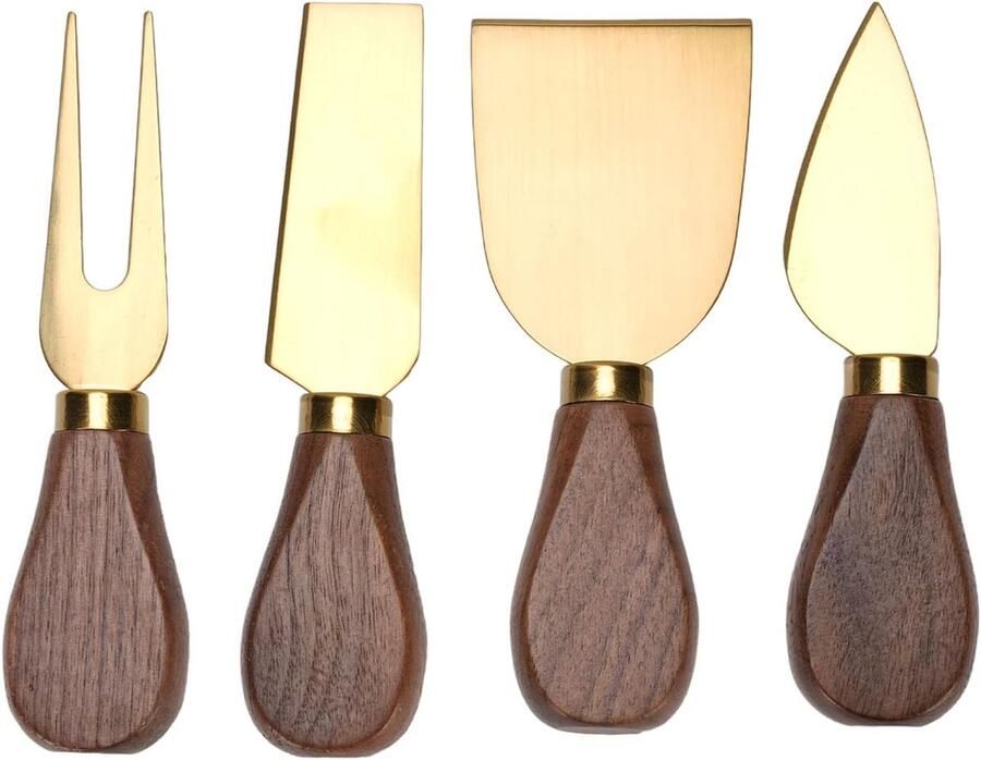 Kaasgereedschap Set Kaasbestek Charcuterie Borden Roestvrij Staal 20 x 16 x 3 cm Houtkleur