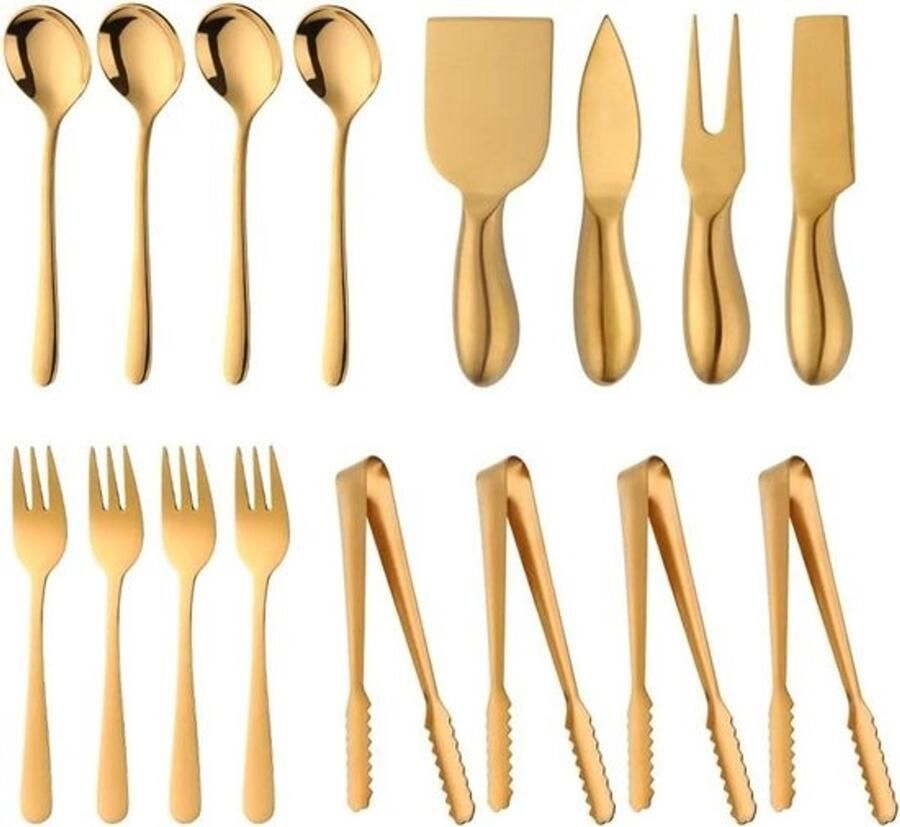 Kaasmessenset Mini Kaasbestek Set Kaas Serveren 16 Delige Set 13.5 cm Lengte Goud