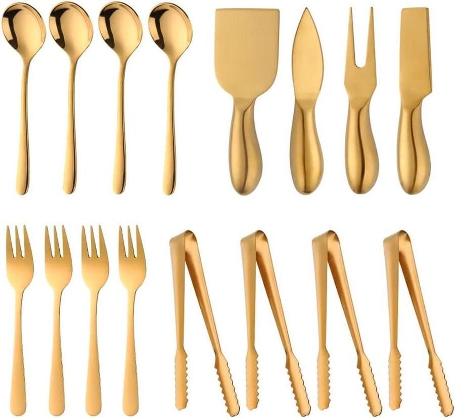 Kaasmessenset Mini Kaasbestek Set Kaas Serveren 16 Delige Set 13.5 cm Lengte Goud