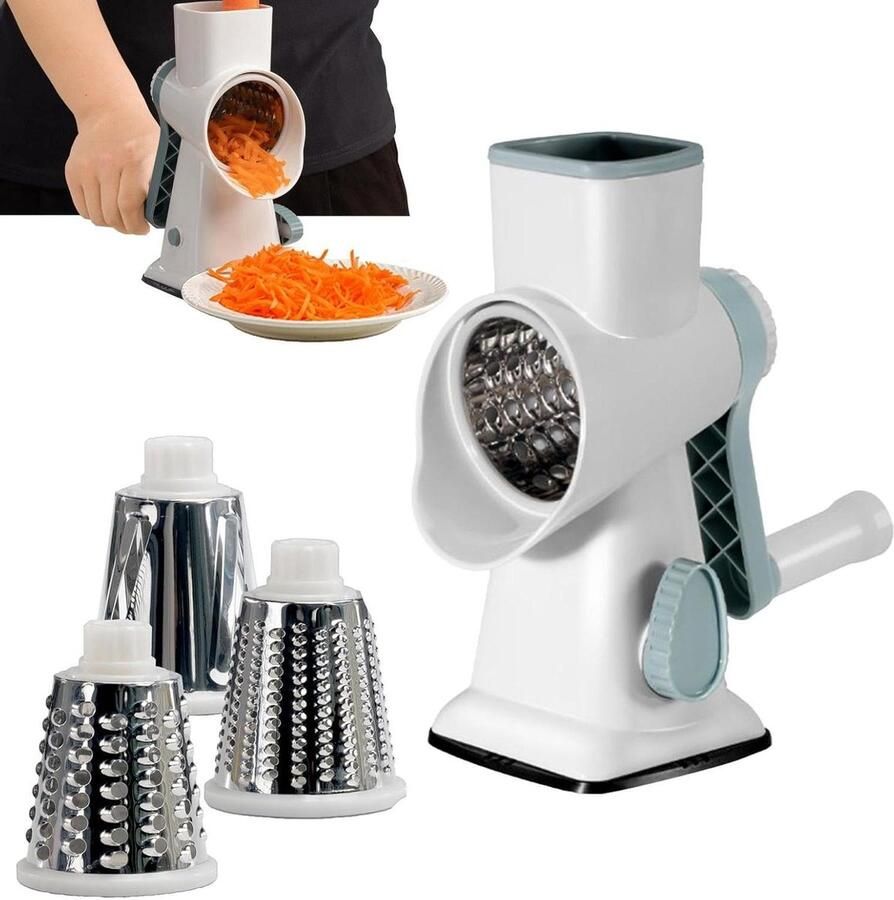 Kaasrasp Groentesnijder Keukenmachine Handmatig Maaltijd Voorbereiding Antislip Zuigbasis 24 x 21.5 cm Wit