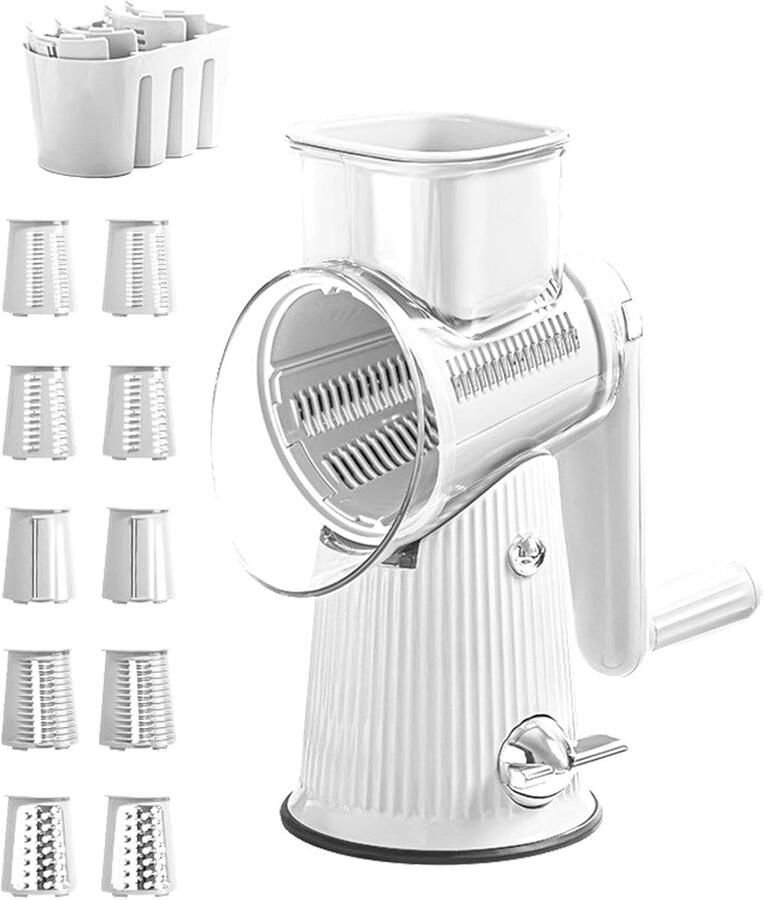 Kaasrasp Groentesnijder Keukenmachine Handslinger Maaltijden Bereiden 5-in-1 Functionaliteit 23x13x28.5 cm Wit