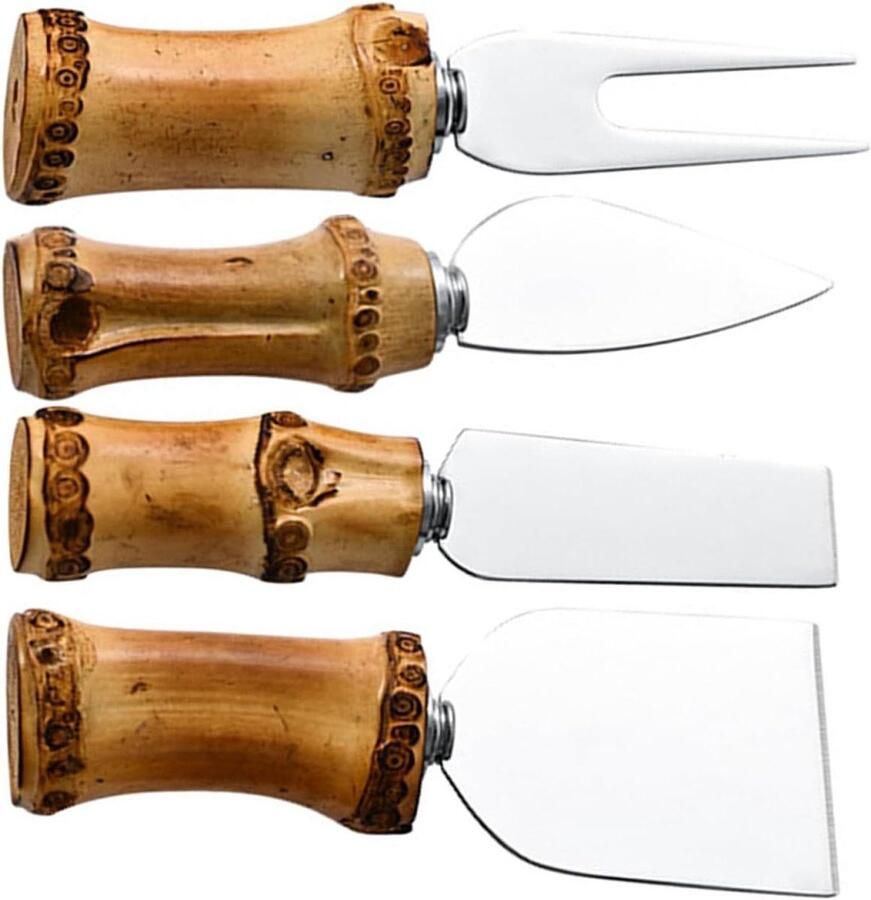 Kaasmessenset Bamboe Kaasgereedschap Set Charcuterie Presentatie Roestvrij Staal Maten Multicolor