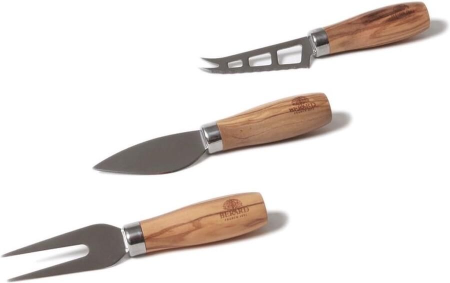 Kaasset Driedelig Kaasmessen Set Kaas Serveren Olijfhouten Handvat 16 cm Houtkleur
