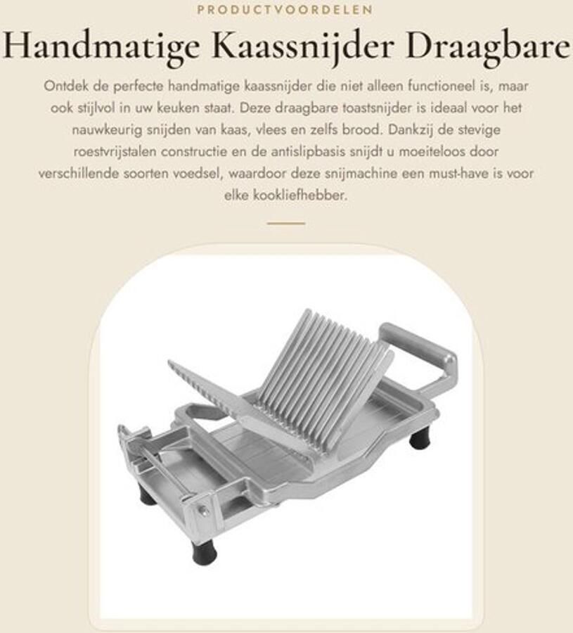 Kaassnijder Handmatig Draagbare Toastsnijder Roestvrij Stalen Snijder Antislipbasis Lichtgewicht Aluminium 32x17x14cm Snijmachine