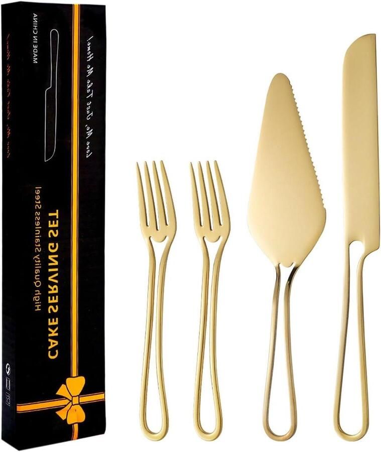 Kaassnijder Set Kaasmes Taartmes Feestelijke Maaltijden Ergonomisch Handvat 26.4 cm Goud