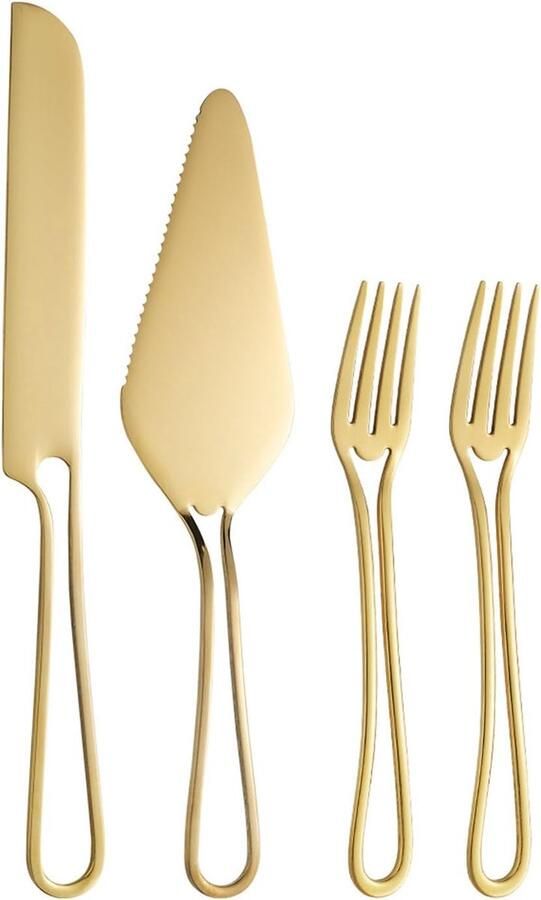 Keukengerei Set Kaas Snijders Vorken Taart Serveren Ergonomisch Handvat 26.4 Centimeter Goud