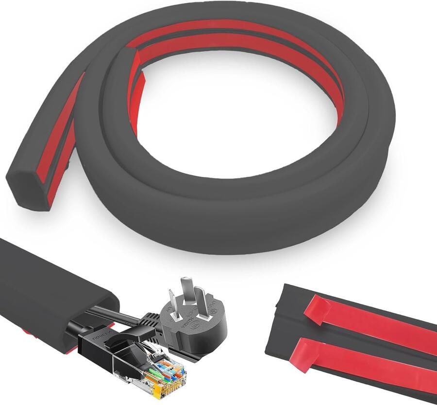Kabelgoot zelfklevend 3 meter Flexibele PVC kabelbrug voor vloerbeveiliging Geschikt voor netsnoeren en luidsprekerkabels Zwart