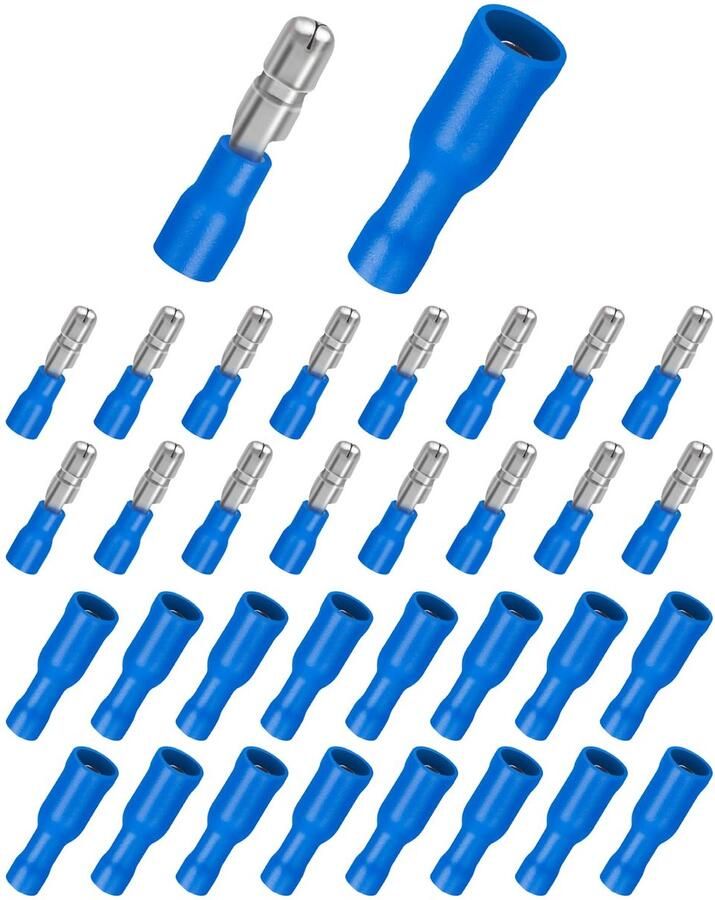 Kabelschoenen 100 stuks 1 5 2 5 mm² ronde stekkers blauw en ronde steekhulzen blauw knijpverbinders geïsoleerde connectoren voor auto