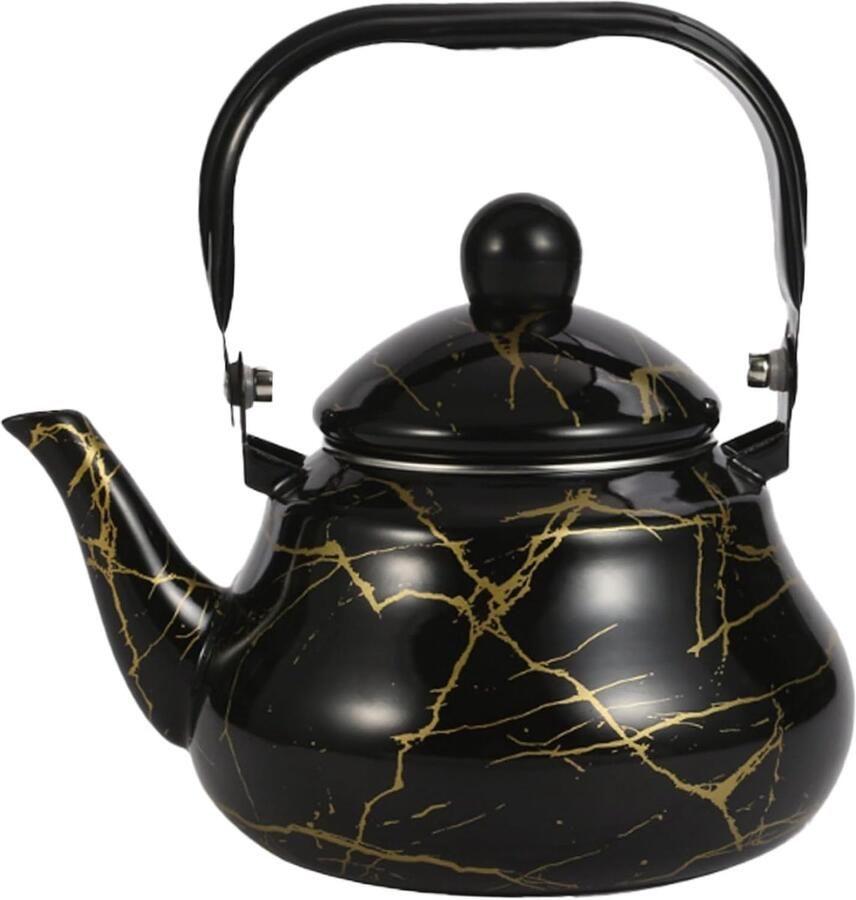 Kachel Waterkoker Emaille Theepot Water Koken Snelle Warmtegeleiding 2 Liter Zwart Marmering