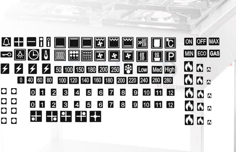 Kachelsymboolstickers Fornuis Markering Keuken Indeling Herbruikbaar Vinyl Vierkant Rechthoekig Witte Tekens Zwart