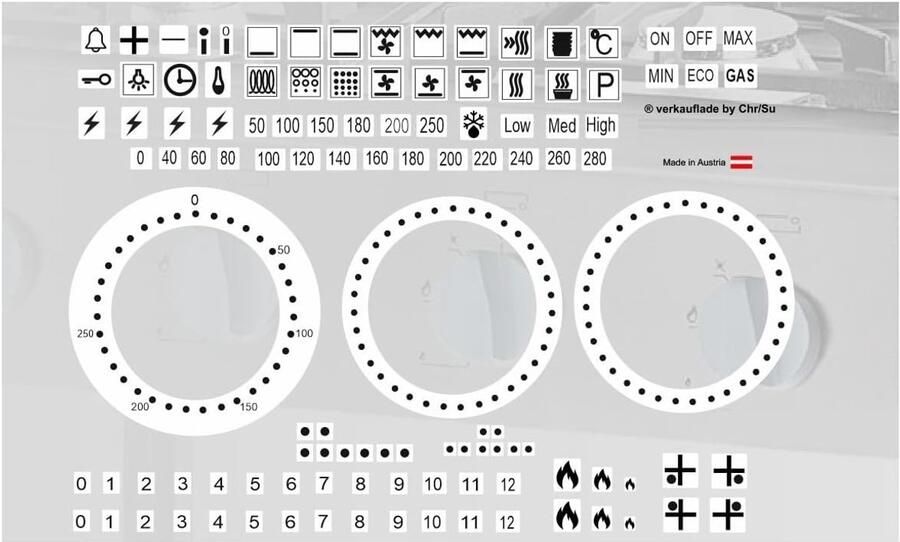 Kachelsymboolstickers Fornuis symbolen Markering kookplaten Zelfklevend en verwijderbaar Ronde vorm Zwart op wit