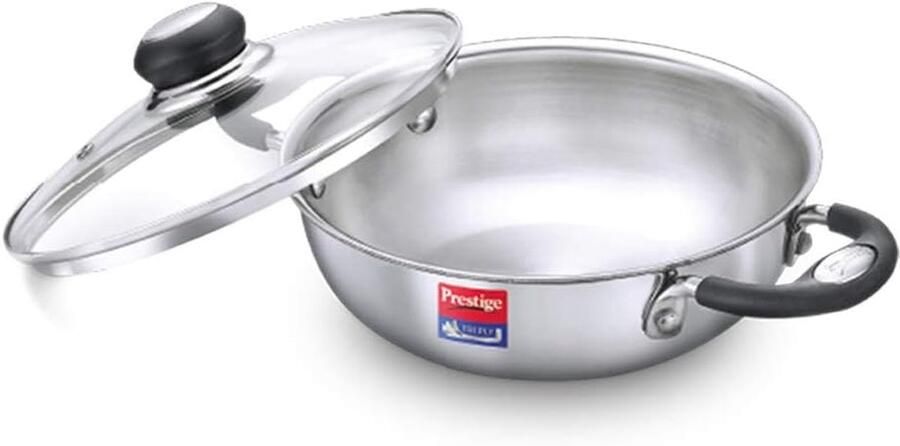 Kadai met deksel Wok pan Koken met gemak Gelijkmatige warmte 28 cm 4.25L Zilver