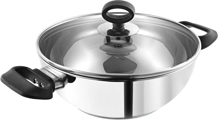 Kadhai Koekenpan Inductie Pan Koken Soft Touch Handvatten 26cm Zilver