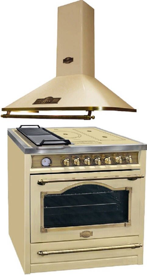 Kaiser inductiekookplaat HC 93655 IElfEm 90 cm 5 kookzones 8 multifunctionele kookzones+A 9315 ELfEm retro Afzuigkap 90 cm