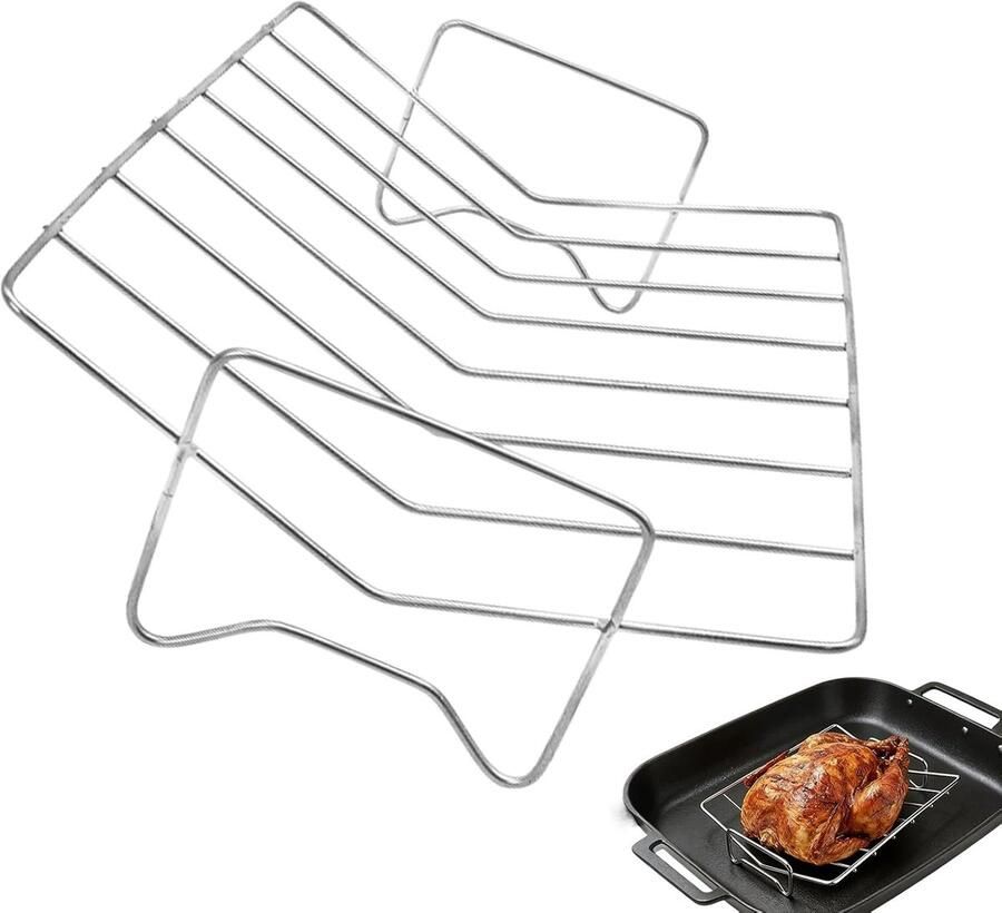 Kalkoen braadrooster Vleesrek Oven Gelijkmatig Braden Veilige V-vorm 28.7 x 21 x 8 cm Zilver