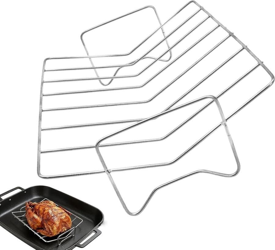 Kalkoen Roosterrek Braadrek Oven Vlees Braden V-vorm Stabiliteit 28.7x21x8 cm Zilver
