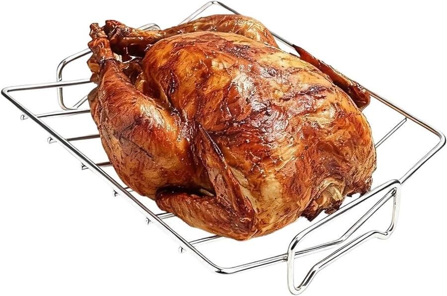 Braadrek voor Oven Vleeshouder Vlees Braden V-vorm Ontwerp 29 x 21 x 8 cm Zilverkleurig