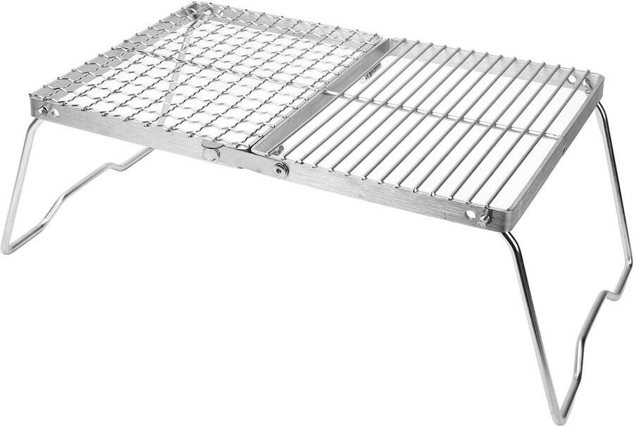 Kampeer Grill Klap Grill Buiten Koken Dubbelzijdig Design Verstevigd Zilver