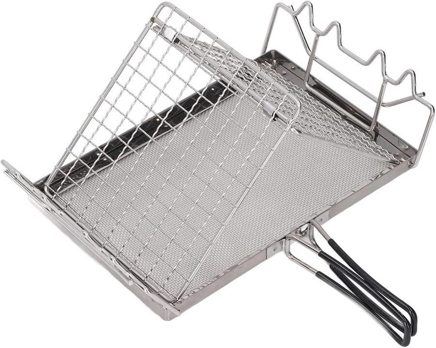 Kampeerbroodrooster Roestvrijstaal rooster Buiten koken Opvouwbaar ontwerp 25.5 x 15 cm Zilver