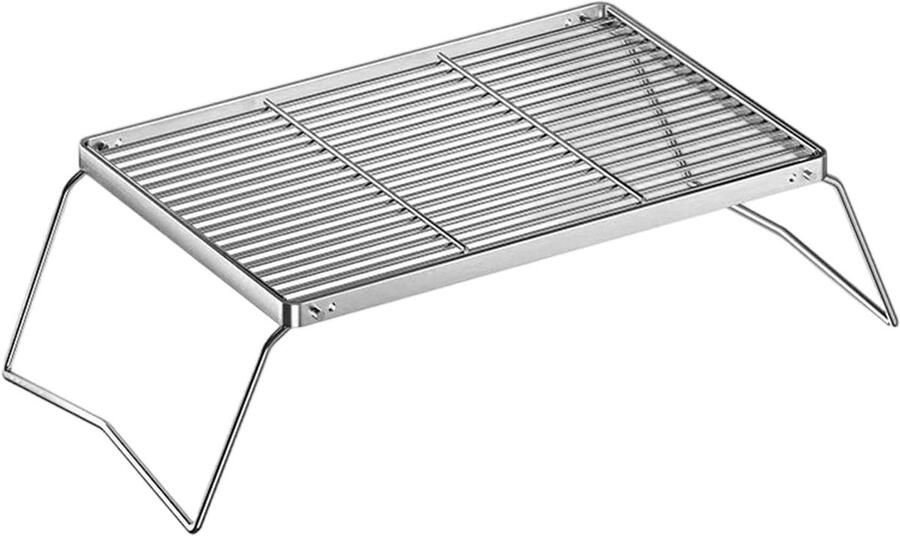 Kampvuur Grill Opvouwbaar Rooster Buiten Koken Flexibele Hoogte 40 x 27 x 13 cm Zilver