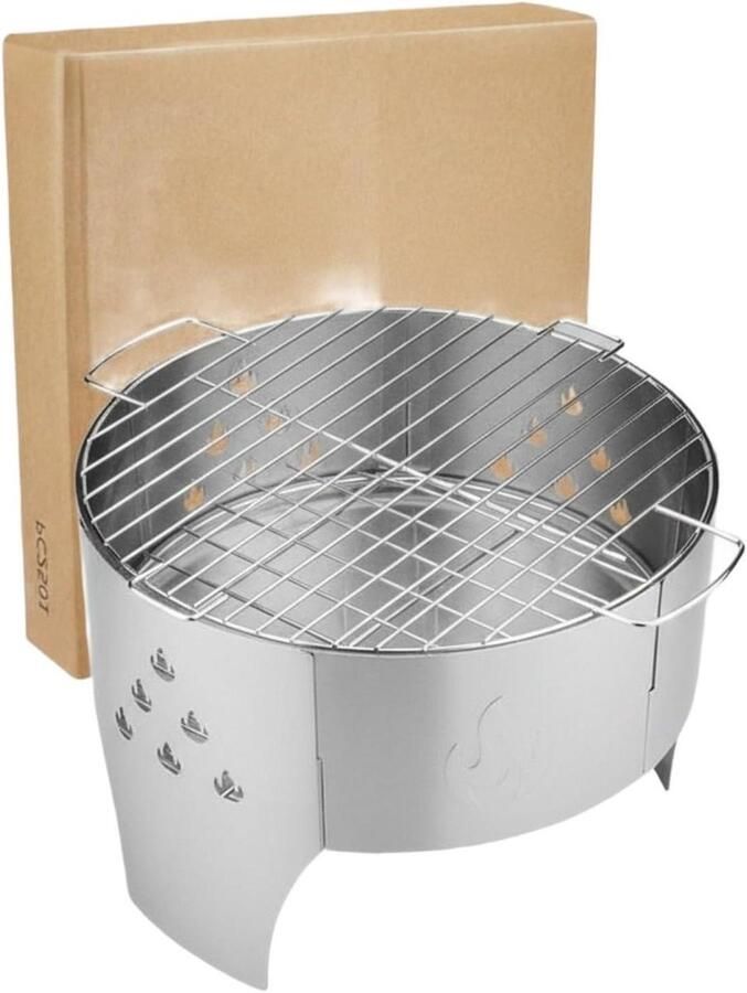 Kampvuur Grill Opvouwbare BBQ Outdoor Koken Roestvrij Staal 37 cm Diameter Zilver