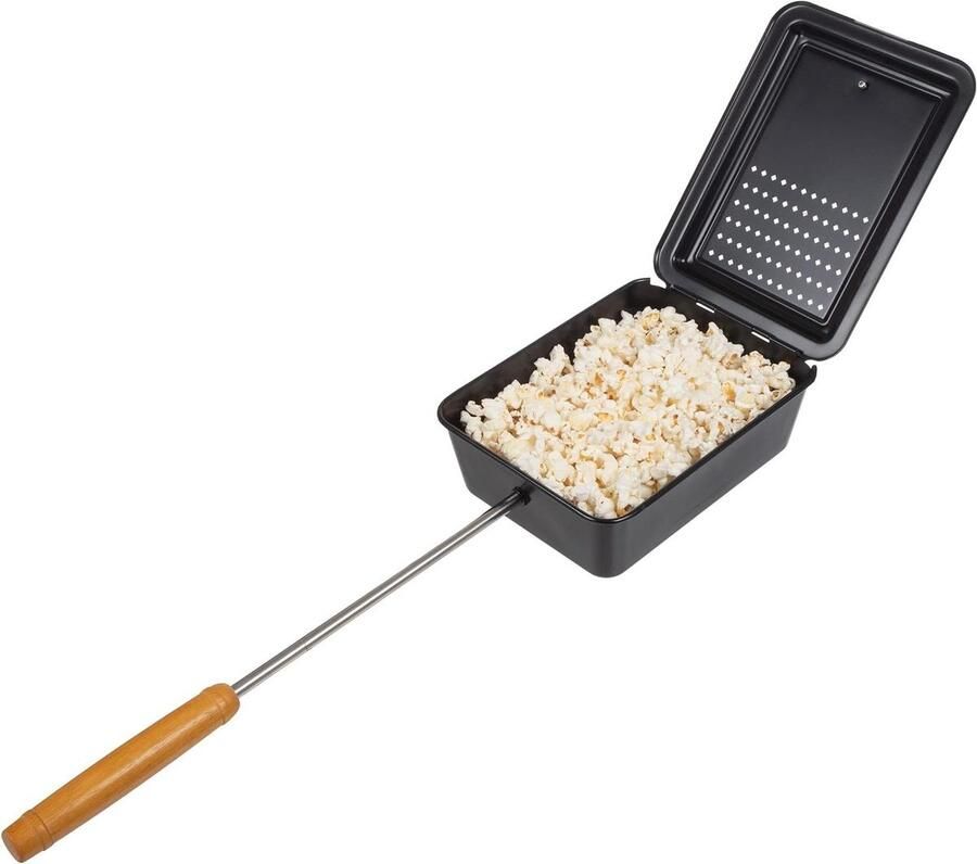 Kampvuur Popcorn Popper Popcornmaker Buiten Popcorn Maken Antiaanbaklaag 35 Liter Zwart