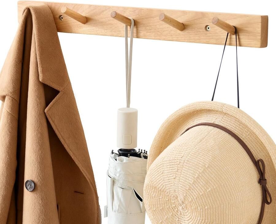 Kapstok Pekannoten houten kledinghaken 50 cm kapstokhaak muur voor jassen mantels sjaals handtassen 5 haken kapstok haaklijst hout voor slaapkamer