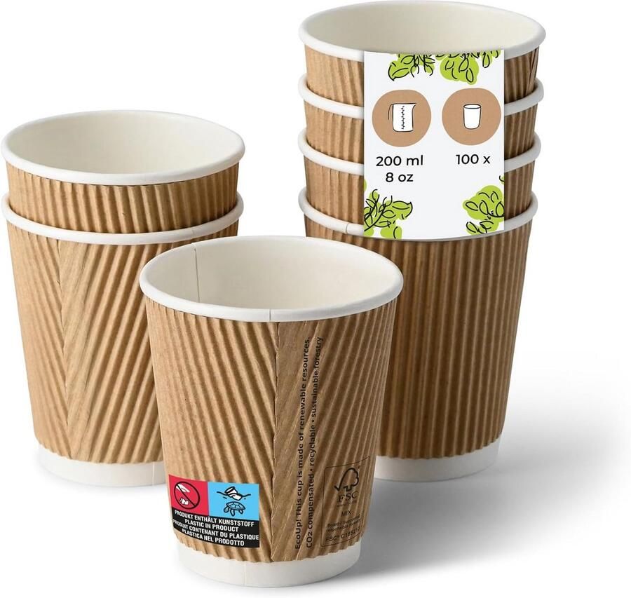 Kartonnen Bekers Warme Drank Bekers Drinken Onderweg Dubbelwandige Isolatie 9 cm Hoog Bruin