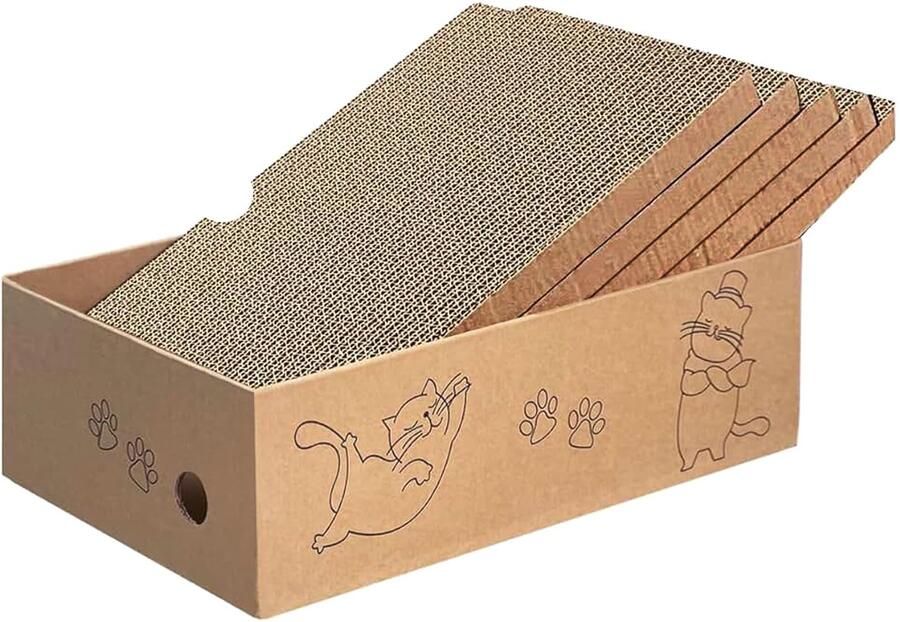 Kartonnen Doos 42*26*13cm 5 stuks Omkeerbare Katten Krabplank met 1 Doos Golfkarton Krabbed voor Indoor Kitty 5 in 1 Vervanging Kartonnen Refill Pad voor Katten om te krassen Rusten
