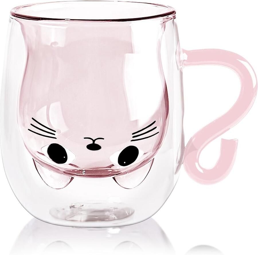Kattenmokken met handvat 270 ml dubbelwandglas melkkoffiemok geschenken voor vrouwen vrouw vriend Valentijnsdag Pasen