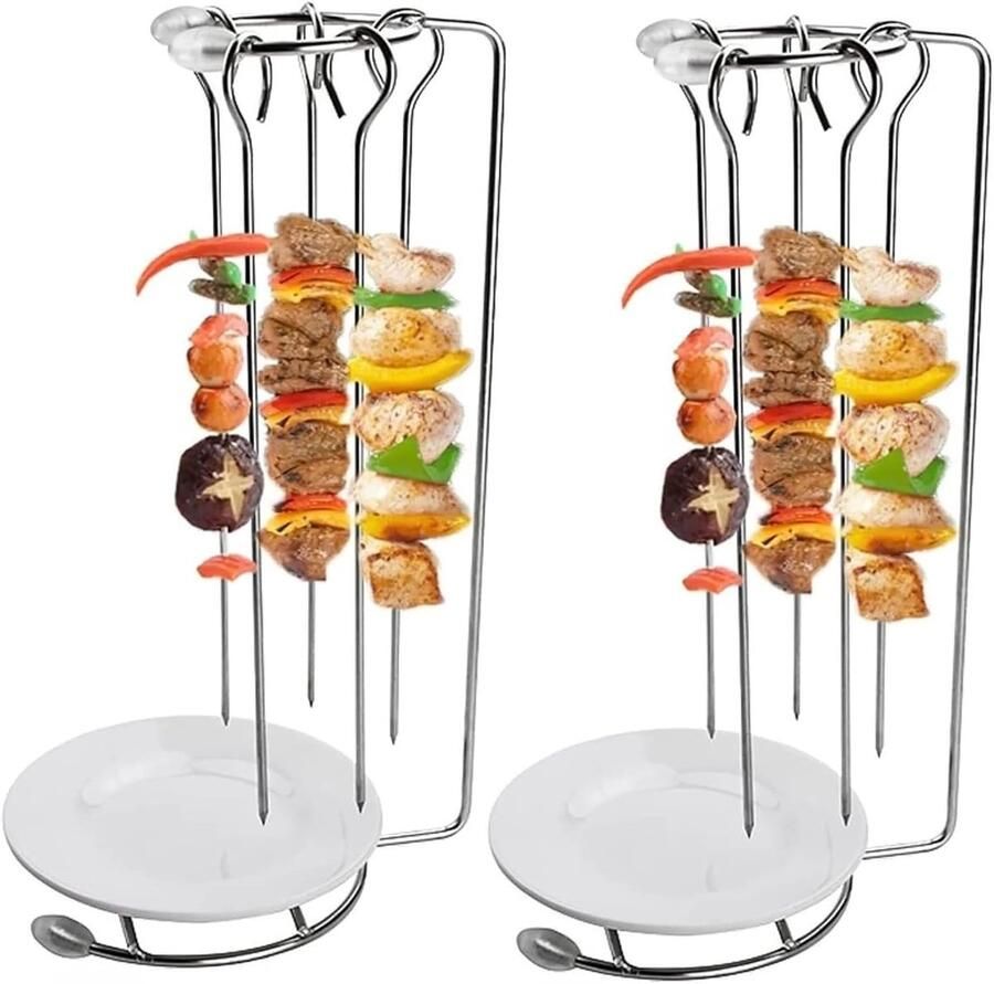 Kebab Grill Rek Verticale Houder Buiten Koken Inclusief Lekbak 29.5 cm Zilver