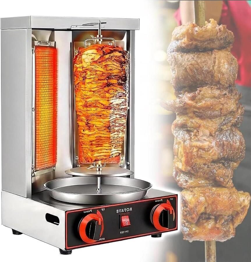 Kebabmachine Gyros Grill Thuis Grillen Automatische Rotatie 13 pond capaciteit Zilver