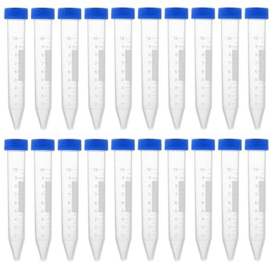 Kegel Centrifugebuisjes 10 ml 20 Stuks Kunststof Monsterhouder met Blauwe Schroefsluiting