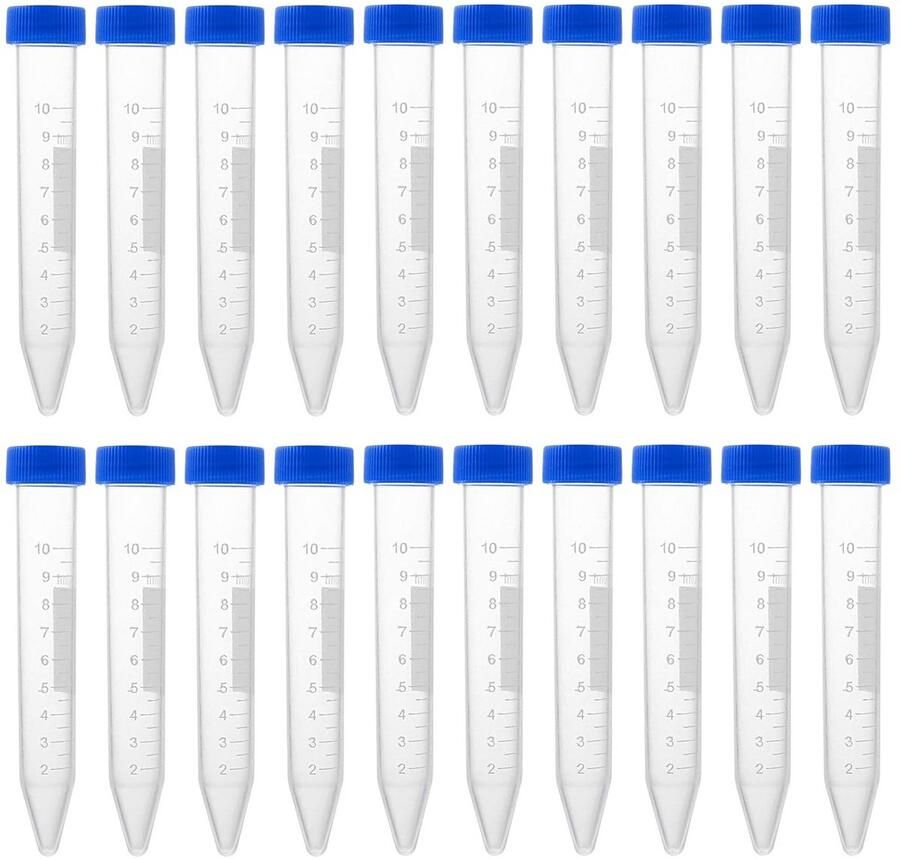 Kegel Centrifugebuisjes 10 ml 20 Stuks Kunststof Monsterhouder met Blauwe Schroefsluiting