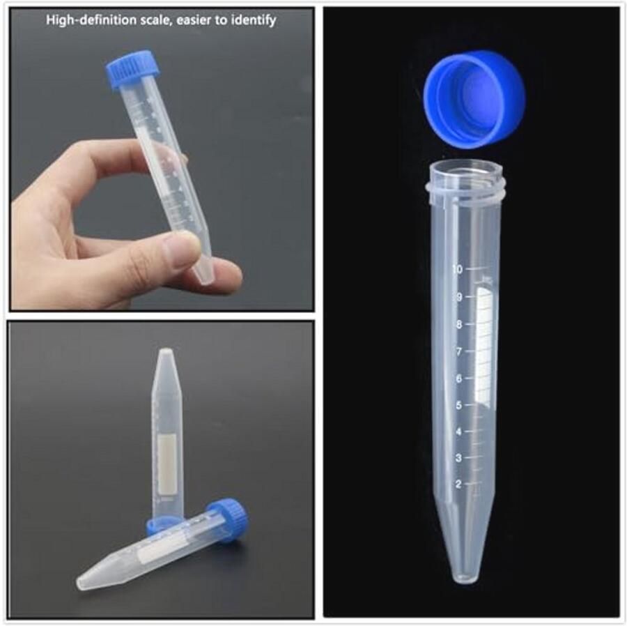 Kegel Centrifugebuisjes 10 ml 20 Stuks Kunststof Monsterhouder met Blauwe Schroefsluiting - Foto 2