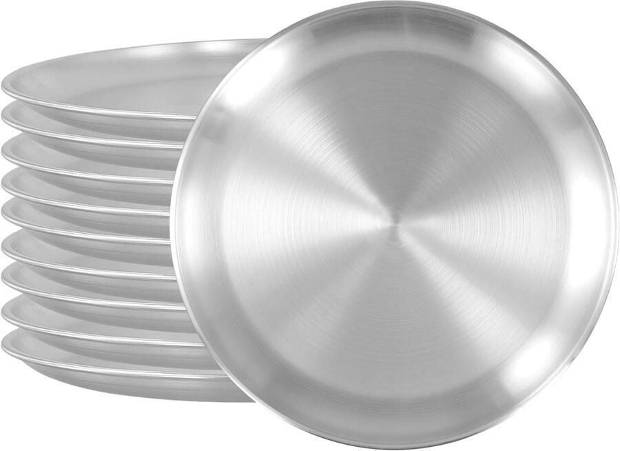 KEILEOHO Roestvrijstalen pizzapan 304 metalen bakplaat 26 cm ronde displayplaat 10 stuks