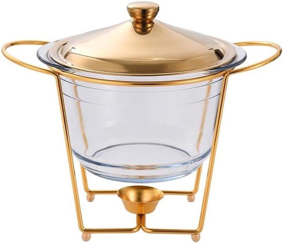 Keramiek Chafing Dish Buffet Set Chafer en Buffet Warmer met Glazen Deksel voor Buffet Bruiloften Feesten Banketten Goud 2L