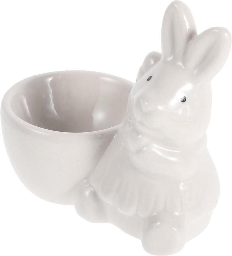 Keramiek Eierdopje Dierenbeker Houder Ontbijt Serveren Charmante Konijnvorm 8x7x4 cm Wit