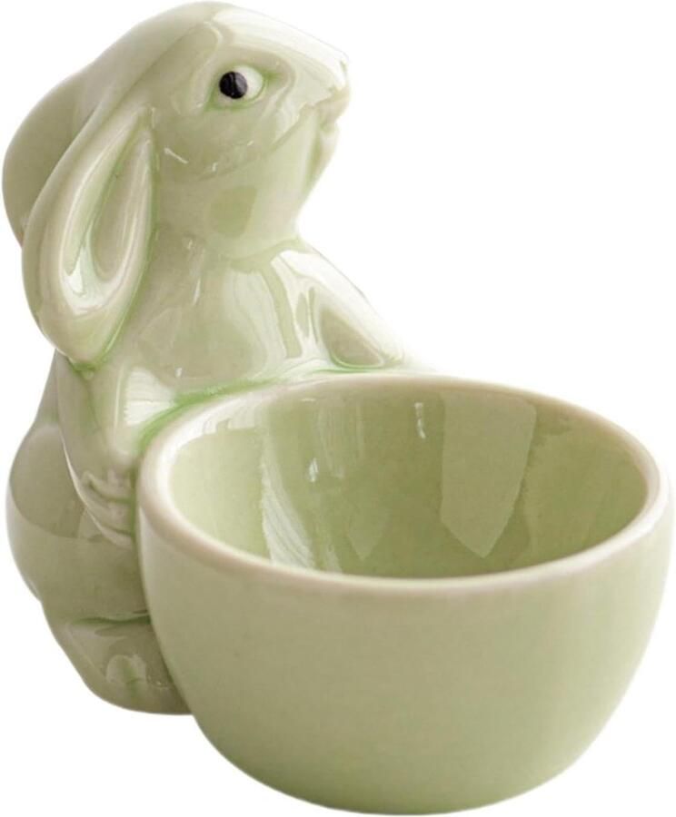 Keramische Eierdop Eierhouder Mok Ontbijt Presenteren Konijnendesign 8.5 x 7 cm Groen