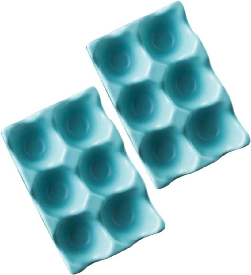 Keramiek Eierhouder Eierrek Eierplateau Keuken Organiseren Stapelbaar Ontwerp 6 Eieren Blauw