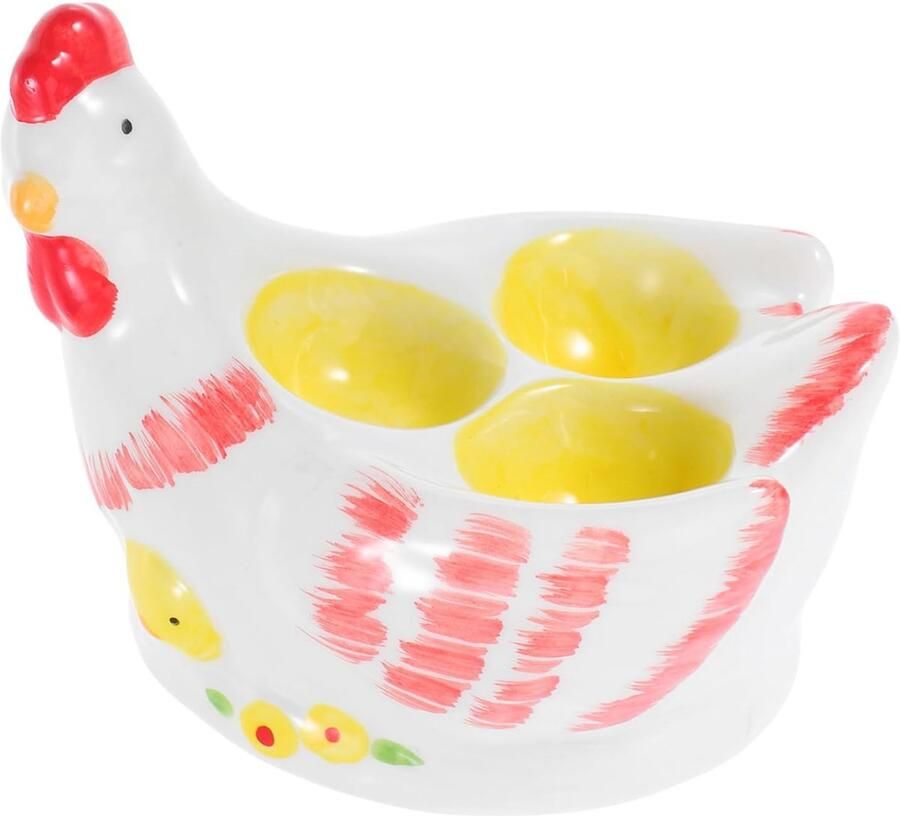 Keramiek Eierhouder Kippen Figuur Eieren Presenteren Dubbelzijdig Functioneel 16 cm Multicolor