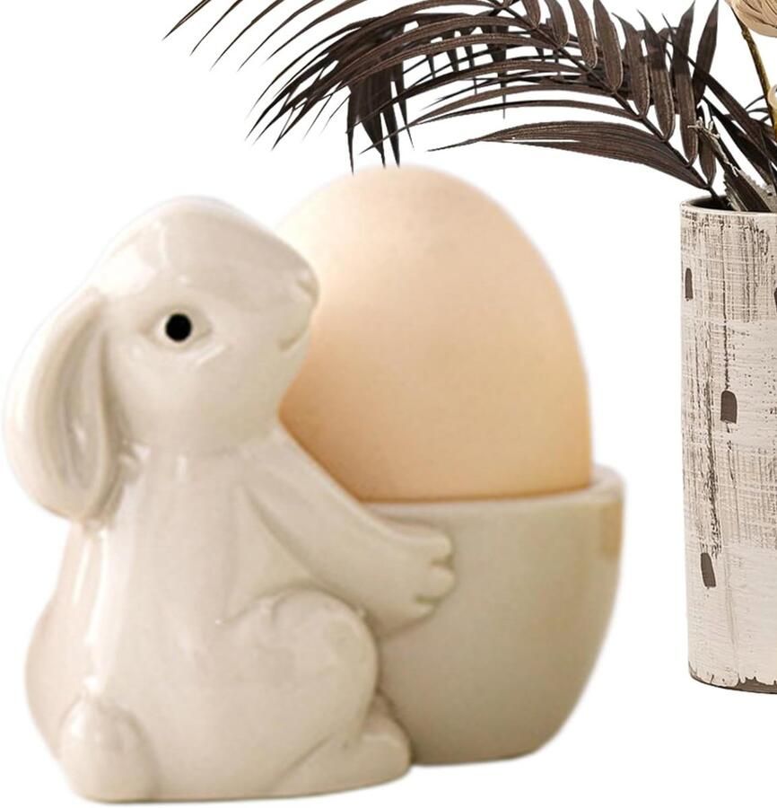 Keramisch Eierdopje Houder Gekookt Ei Ontbijt Tafel Accessoire Anti-rol Ontwerp 8.5x7 cm Wit