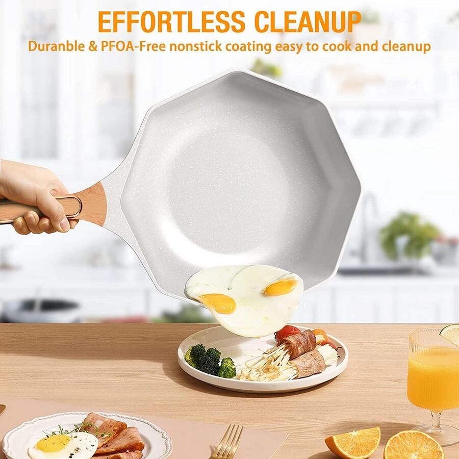 Keramische Achthoekige Wok Koekenpan Gezond Koken Antiaanbak Diamantcoating 32 cm Zwart