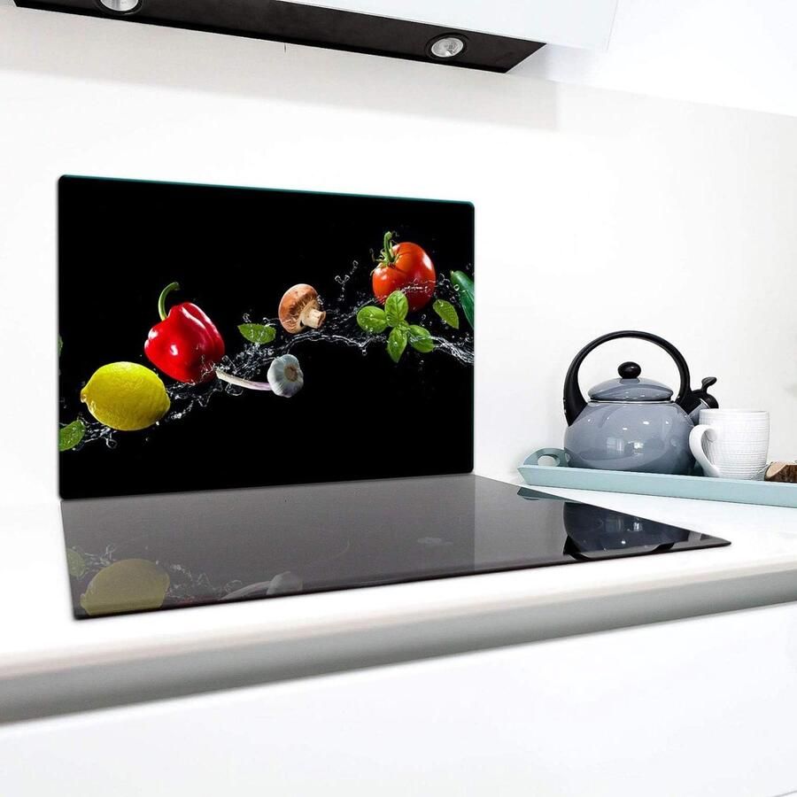 Keramische afdekplaat Glasplaat fornuis Keuken organiseren Krasbestendig gehard glas 90 x 52 cm Zwart