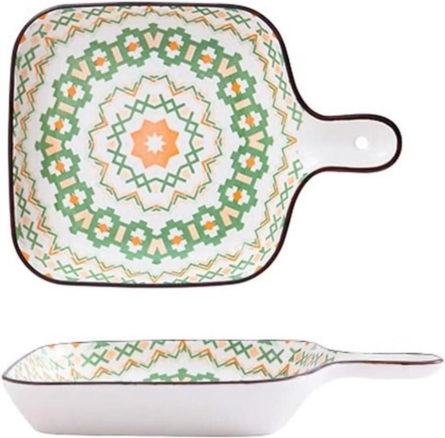 Keramische Bakplaat Huishoudelijke Schotel Oven Gebruik Hittebestendig Handvat 22x16x3cm Groen