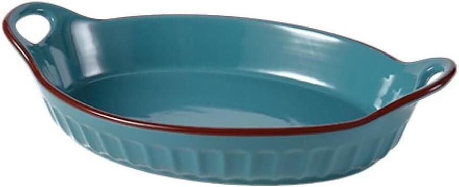 Keramische Bakplaat Onderglazuur Plaat Thuis Bakken Bruin Gestreepte Stijl 12.5 Inch Blauw