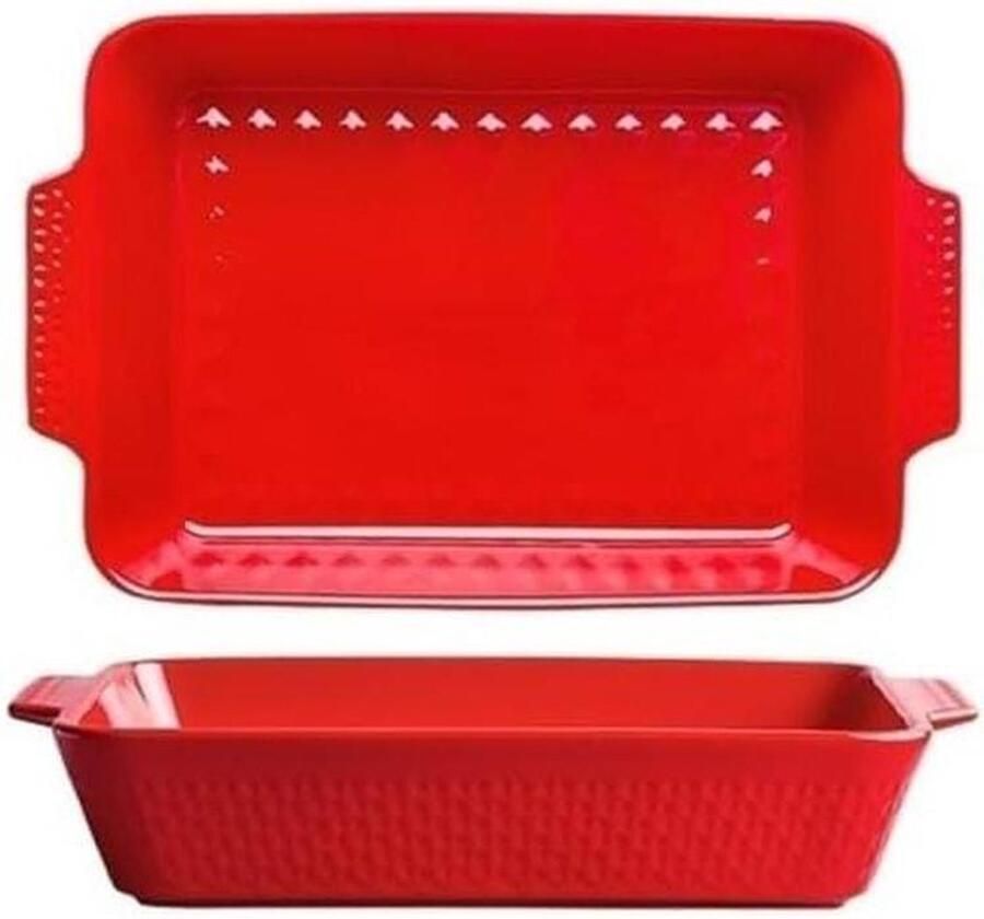 Keramische Bakplaat Oven Schaal Veelzijdig Koken Gelijkmatige Warmte 39 cm Rood