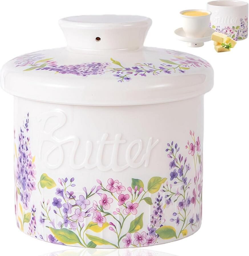 Keramische Botervloot met Waterkoeling en Deksel Vers en Smeerbare Boter