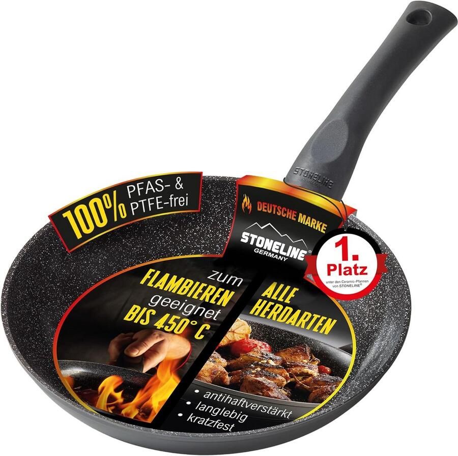 Keramische Braadpan 20 cm met STONELINE Ceramic Coating voor Alle Kooktoestellen inclusief Inductie Ovenbestendig tot 180°C Antiaanbak 1 Liter